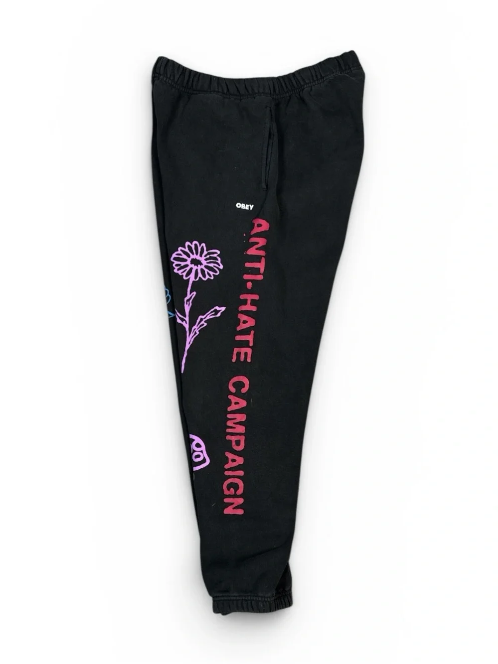 OBEY ANTI HATE UNISEX GRAPHIC JOGGER SWEATPANTS BLACK STREETWEAR PUNK GRUNGE